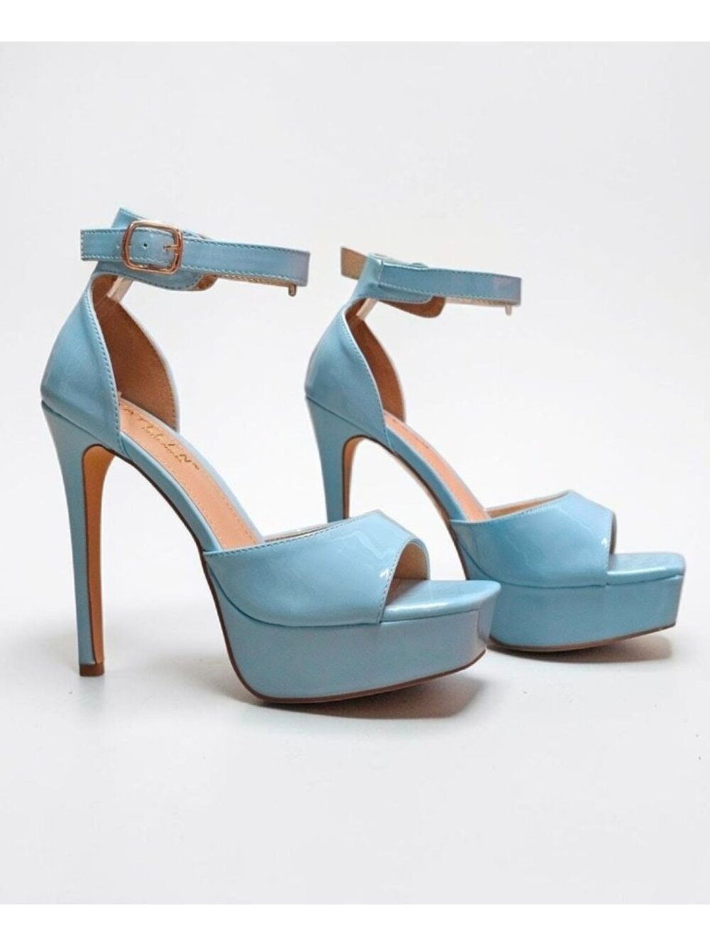 Sky Blue High Heel Platform Sandals With Ankle Strap Buckle Closure For Women